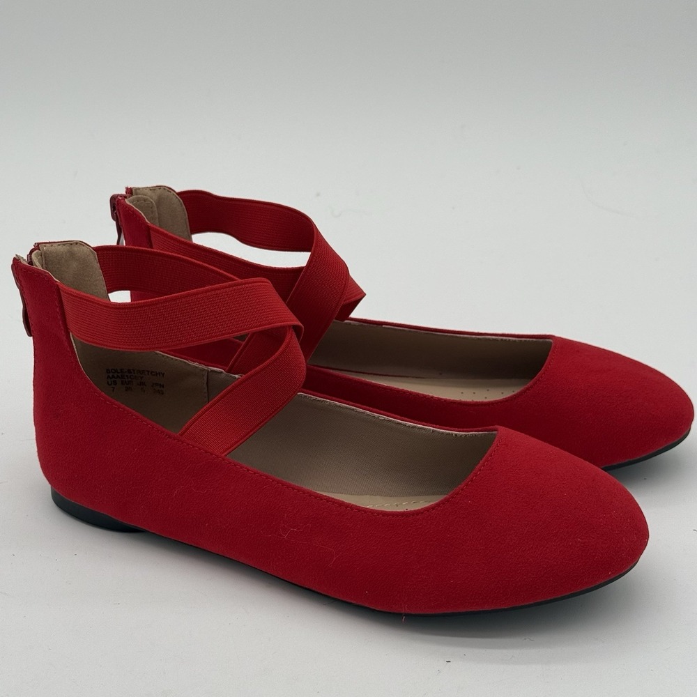 DREAM PAIRS Fashion Ankle Strap Elastic Ballet Flats Shoe 7 Red Designed In USA